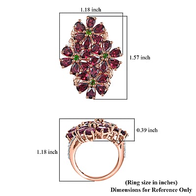 D'Joy Premium Orissa Rhodolite Garnet and Multi Gemstone 12.60 ctw Bunch of Flower Ring in 18K Vermeil Rose Gold Over Sterling Silver (Size 10.0)