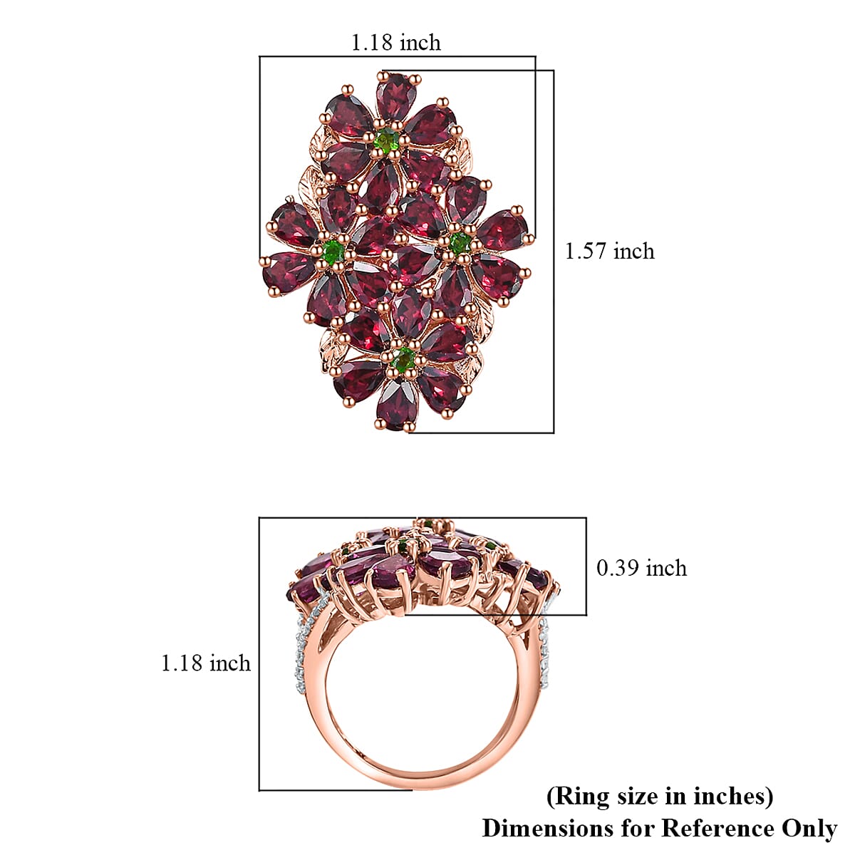 D'Joy Premium Orissa Rhodolite Garnet and Multi Gemstone 12.60 ctw Bunch of Flower Ring in 18K Vermeil Rose Gold Over Sterling Silver (Size 9.0) image number 5