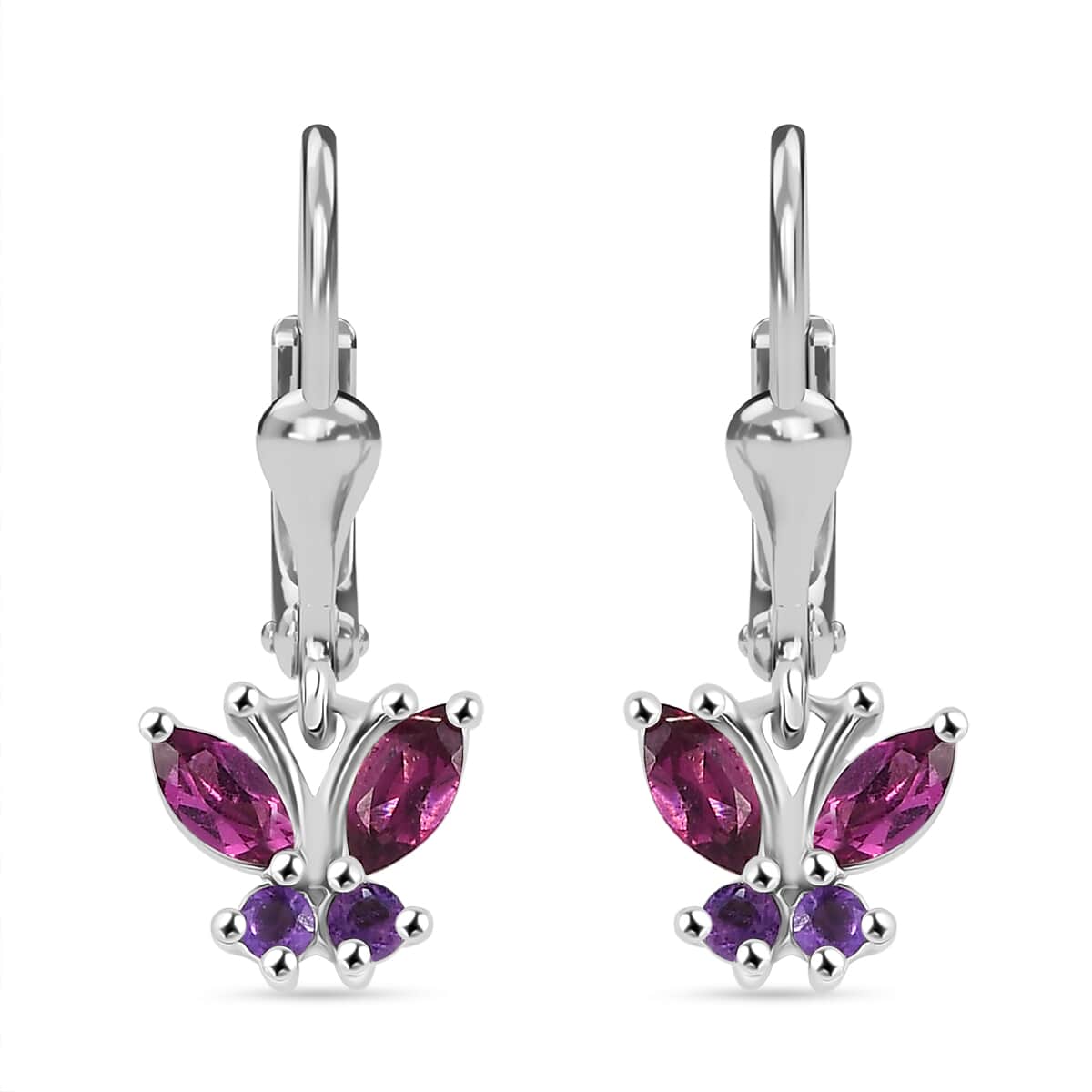 Premium Orissa Rhodolite Garnet and African Amethyst 0.90 ctw Butterfly Earrings in Rhodium Over Sterling Silver image number 0