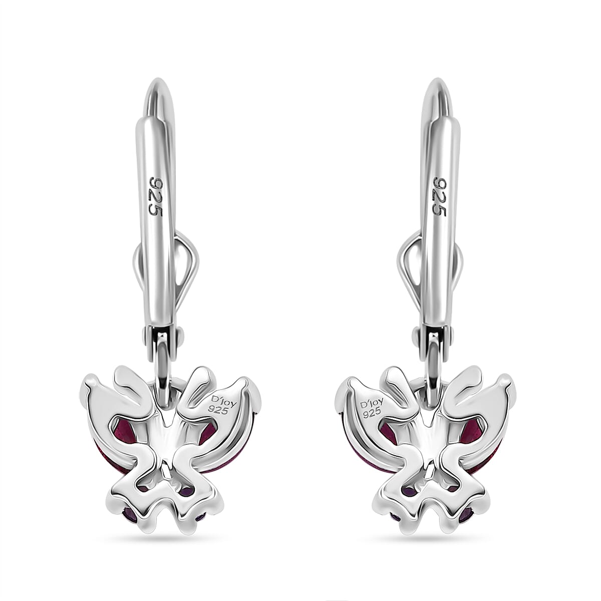D'Joy Premium Orissa Rhodolite Garnet and African Amethyst 0.90 ctw Butterfly Earrings in Rhodium Over Sterling Silver