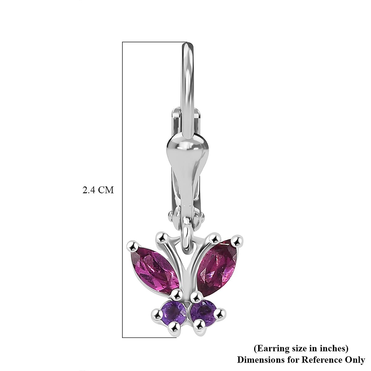 D'Joy Premium Orissa Rhodolite Garnet and African Amethyst 0.90 ctw Butterfly Earrings in Rhodium Over Sterling Silver