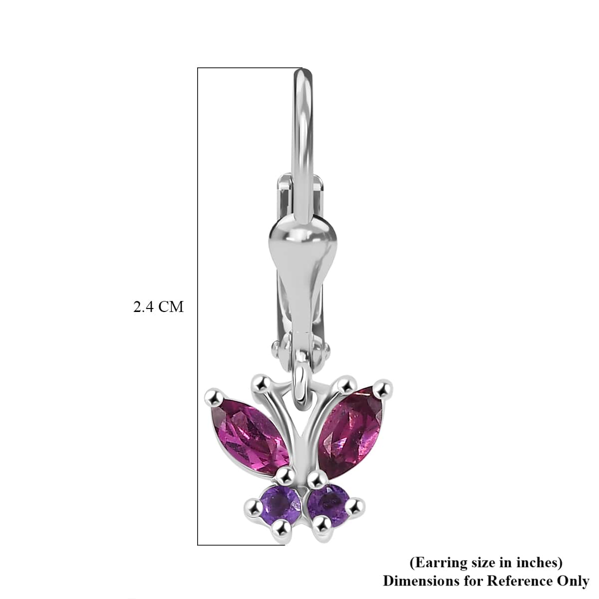 Premium Orissa Rhodolite Garnet and African Amethyst 0.90 ctw Butterfly Earrings in Rhodium Over Sterling Silver image number 5