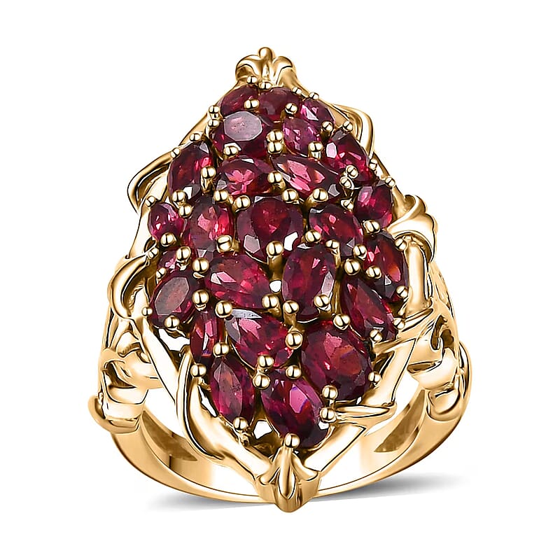 D'Joy Orissa Rhodolite Garnet 6.00 ctw Crimson Bloom Ring in 18K Vermeil Yellow Gold Over Sterling Silver (Size 10.0)