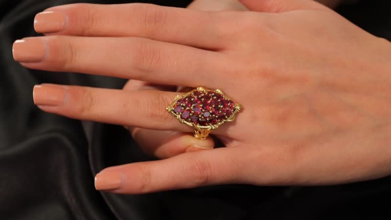Orissa Rhodolite Garnet 6.00 ctw Crimson Bloom Ring in 18K Vermeil Yellow Gold Over Sterling Silver (Size 10.0)