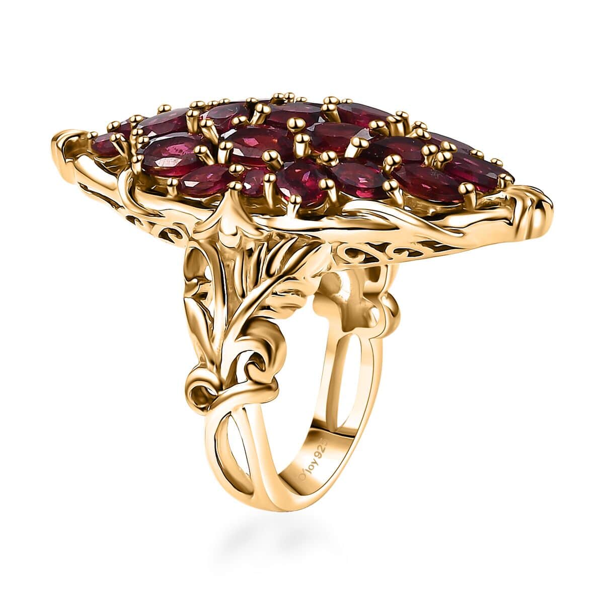 Orissa Rhodolite Garnet 6.00 ctw Crimson Bloom Ring in 18K Vermeil Yellow Gold Over Sterling Silver (Size 10.0) image number 3