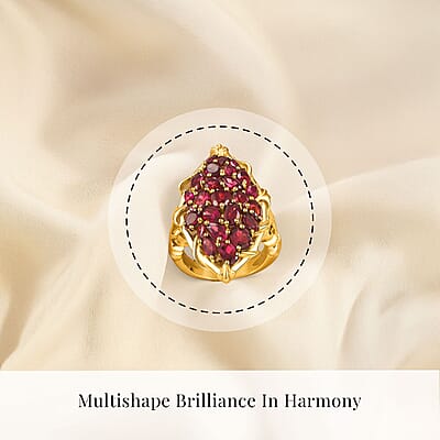 D'Joy Orissa Rhodolite Garnet 6.00 ctw Crimson Bloom Ring in 18K Vermeil Yellow Gold Over Sterling Silver (Size 10.0)