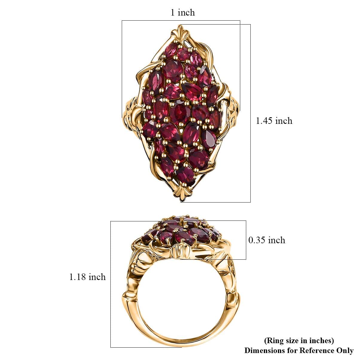 Orissa Rhodolite Garnet 6.00 ctw Crimson Bloom Ring in 18K Vermeil Yellow Gold Over Sterling Silver (Size 10.0) image number 5