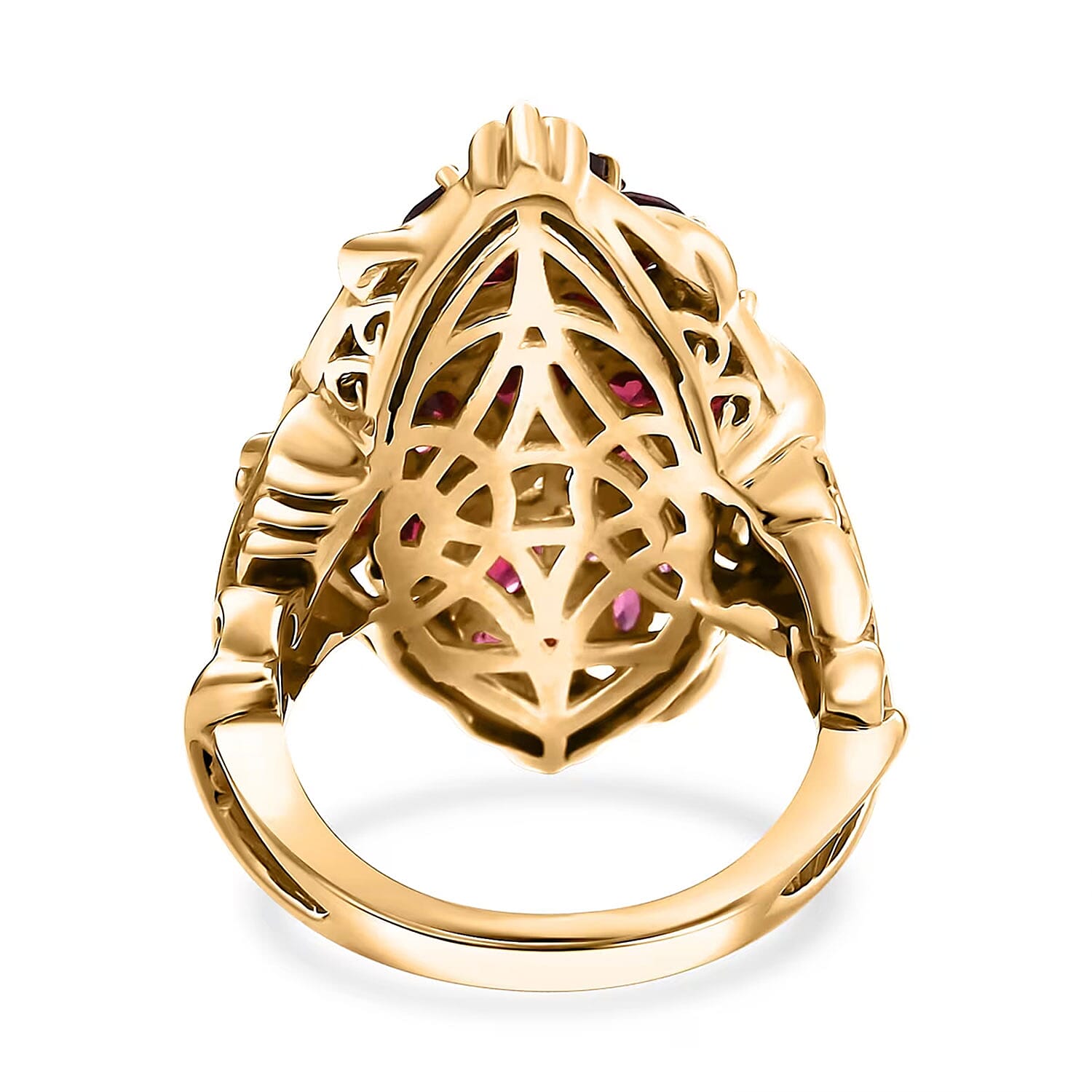 D'Joy Orissa Rhodolite Garnet 6.00 ctw Crimson Bloom Ring in 18K Vermeil Yellow Gold Over Sterling Silver (Size 10.0)