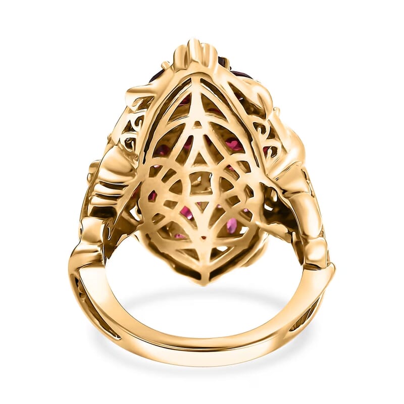 D'Joy Orissa Rhodolite Garnet 6.00 ctw Crimson Bloom Ring in 18K Vermeil Yellow Gold Over Sterling Silver (Size 10.0)