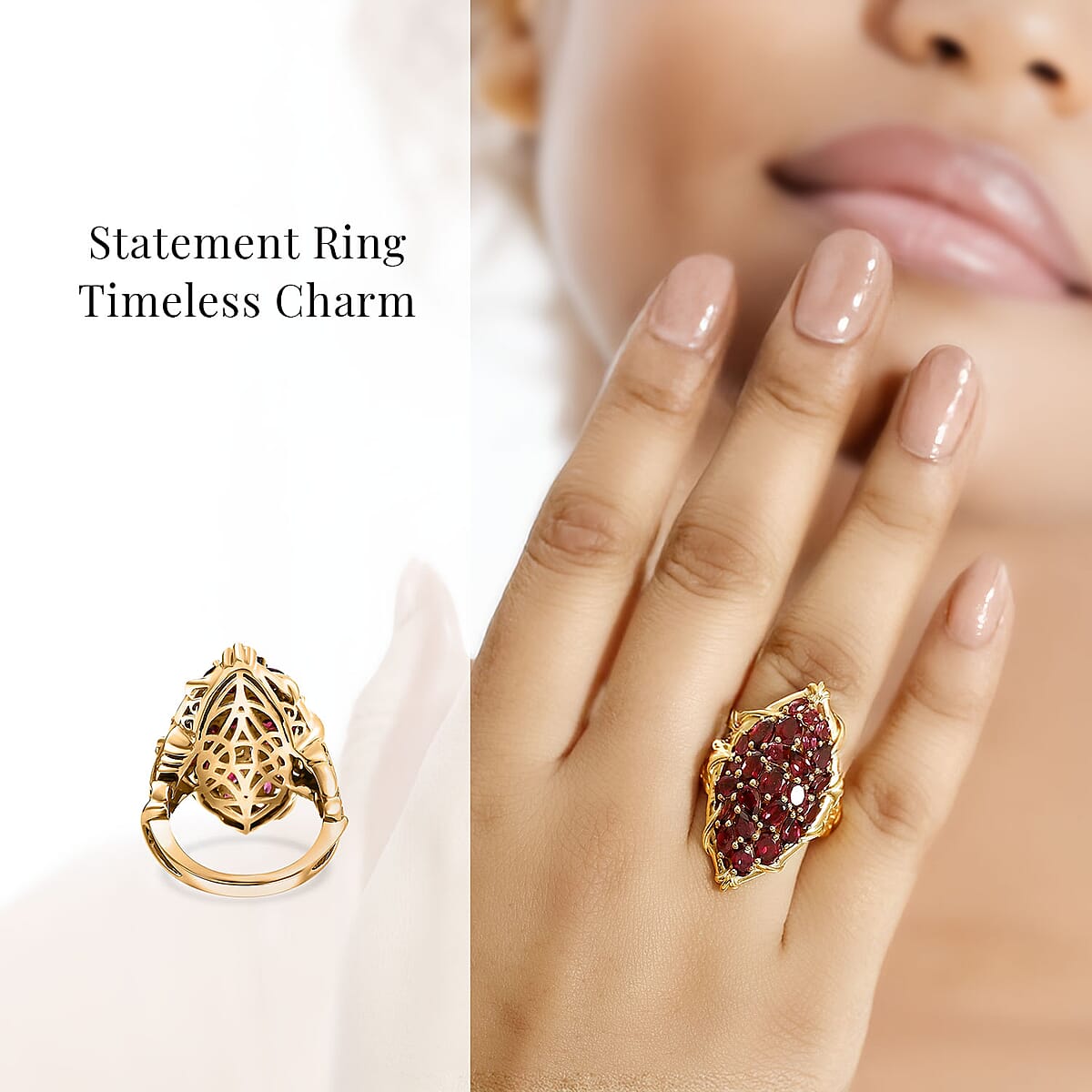 Orissa Rhodolite Garnet 6.00 ctw Crimson Bloom Ring in 18K Vermeil Yellow Gold Over Sterling Silver (Size 5.0) image number 1