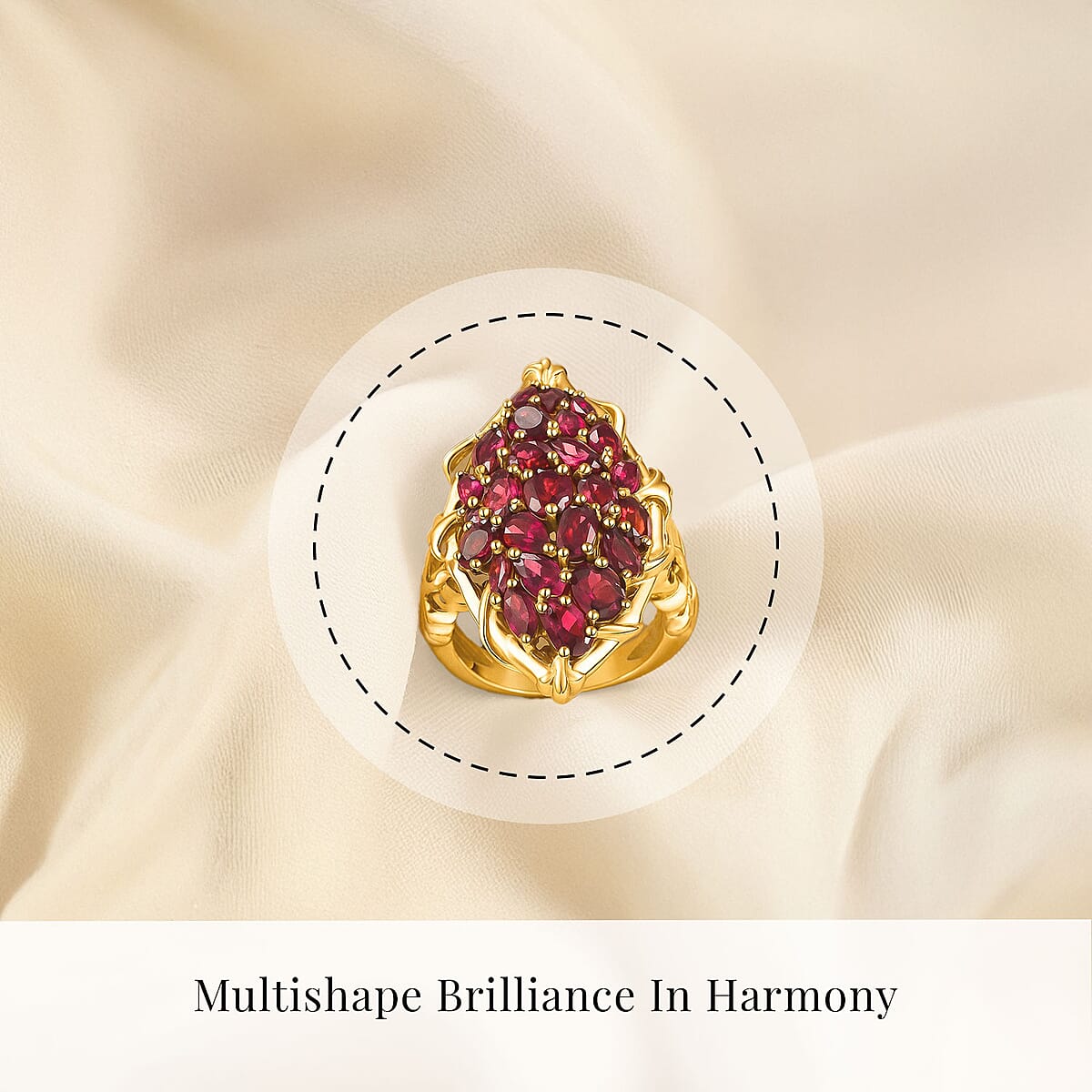 Orissa Rhodolite Garnet 6.00 ctw Crimson Bloom Ring in 18K Vermeil Yellow Gold Over Sterling Silver (Size 5.0) image number 3