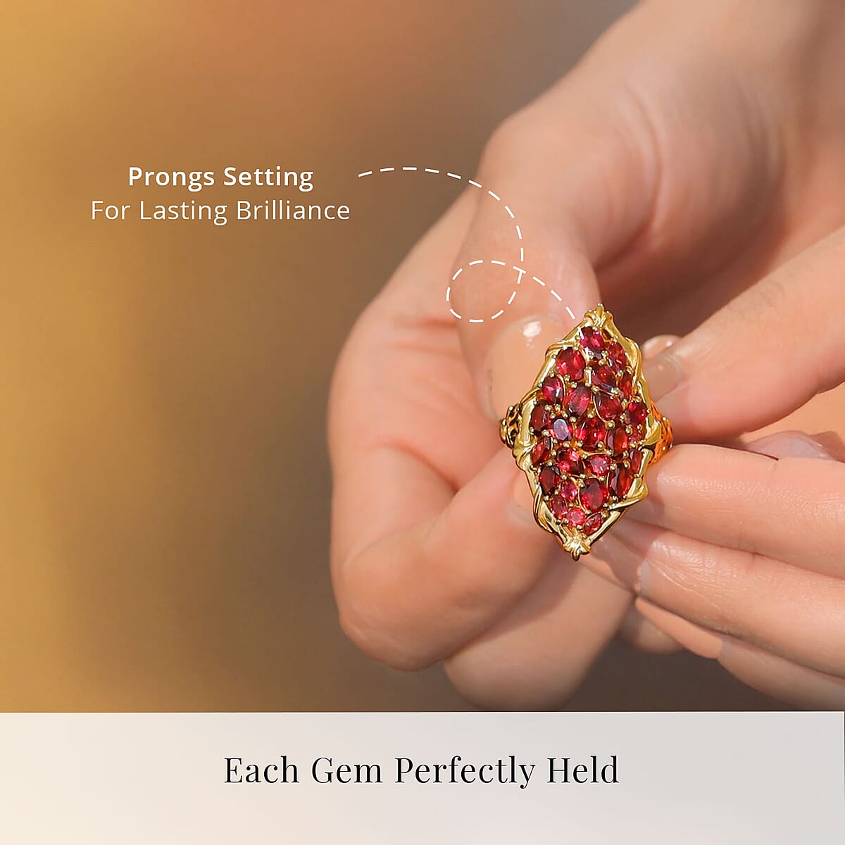 Orissa Rhodolite Garnet 6.00 ctw Crimson Bloom Ring in 18K Vermeil Yellow Gold Over Sterling Silver (Size 5.0) image number 4