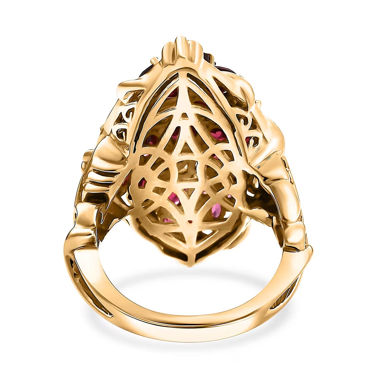 Orissa Rhodolite Garnet 6.00 ctw Crimson Bloom Ring in 18K Vermeil Yellow Gold Over Sterling Silver (Size 5.0) image number 6