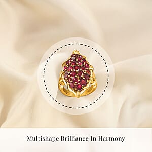 D'Joy Orissa Rhodolite Garnet 6.00 ctw Crimson Bloom Ring in 18K Vermeil Yellow Gold Over Sterling Silver (Size 7.0)