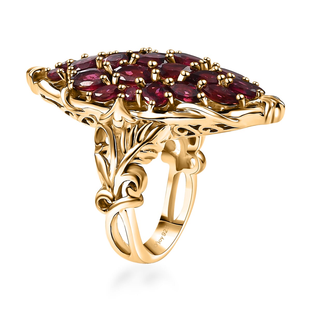 Orissa Rhodolite Garnet 6.00 ctw Crimson Bloom Ring in 18K Vermeil Yellow Gold Over Sterling Silver (Size 8.0) image number 3