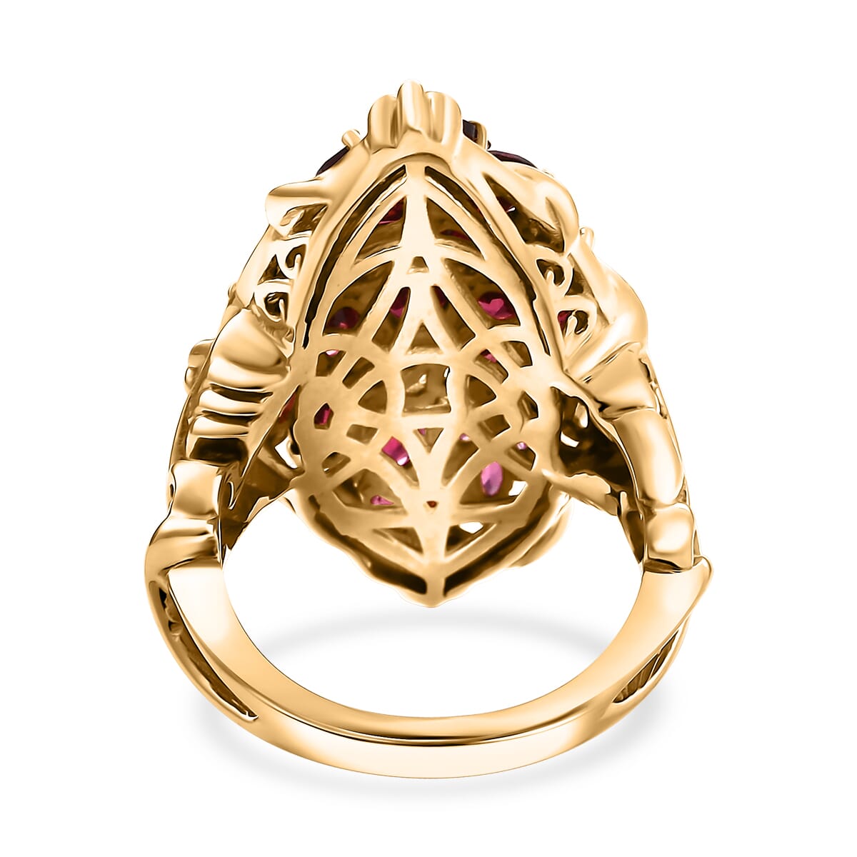 Orissa Rhodolite Garnet 6.00 ctw Crimson Bloom Ring in 18K Vermeil Yellow Gold Over Sterling Silver (Size 8.0) image number 4