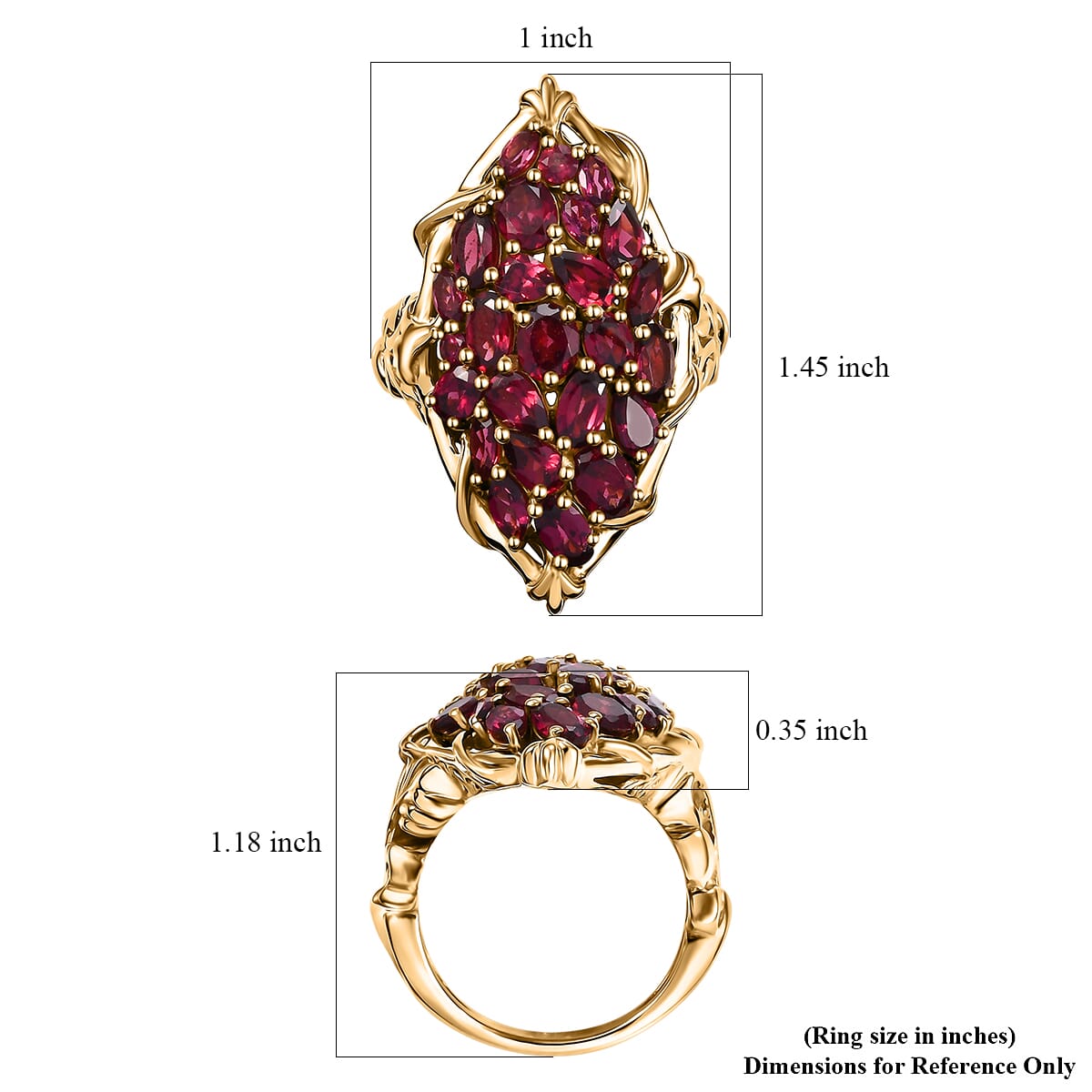 Orissa Rhodolite Garnet 6.00 ctw Crimson Bloom Ring in 18K Vermeil Yellow Gold Over Sterling Silver (Size 8.0) image number 5