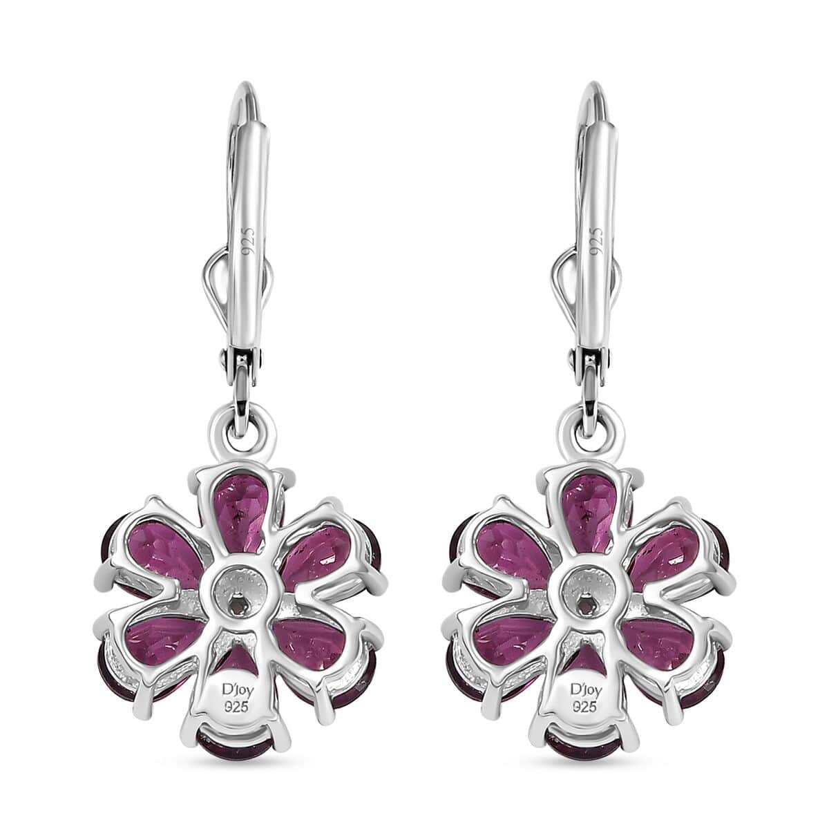 Premium Orissa Rhodolite Garnet and White Zircon 6.10 ctw Flower Earring in Rhodium Over Sterling Silver image number 3