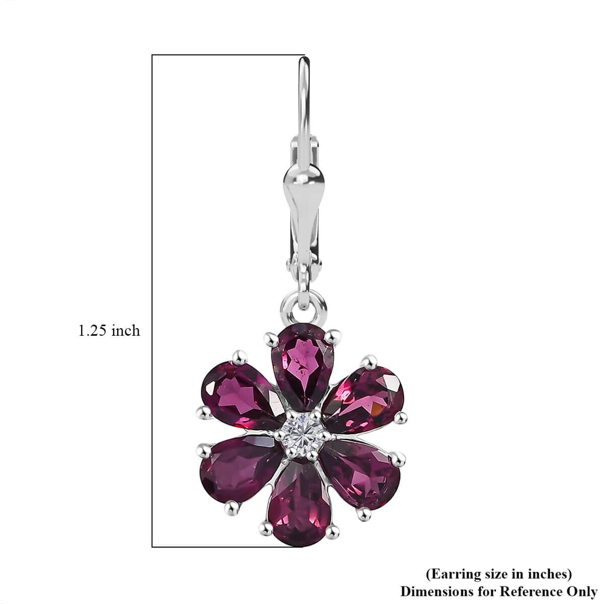 Premium Orissa Rhodolite Garnet and White Zircon 6.10 ctw Flower Earring in Rhodium Over Sterling Silver image number 4