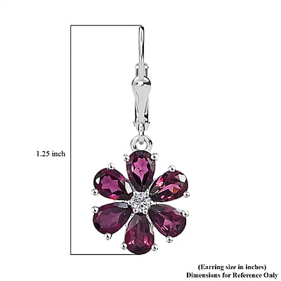 D'Joy Premium Orissa Rhodolite Garnet and White Zircon 6.10 ctw Flower Earring in Rhodium Over Sterling Silver