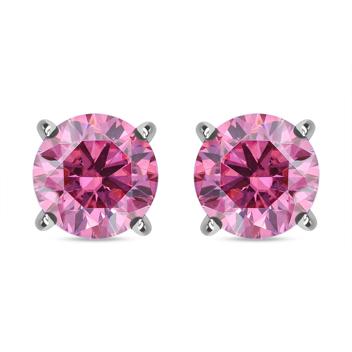 Pink Moissanite (Rnd 6mm) Solitaire Stud Earrings in Rhodium Over Sterling Silver 1.50 ctw image number 0