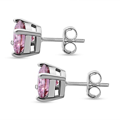 Pink Moissanite (Rnd 6mm) Solitaire Stud Earrings in Rhodium Over Sterling Silver 1.50 ctw