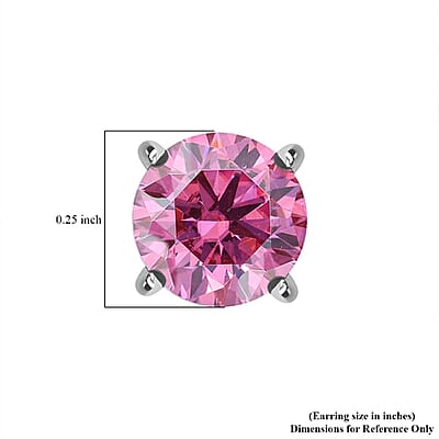 Pink Moissanite (Rnd 6mm) Solitaire Stud Earrings in Rhodium Over Sterling Silver 1.50 ctw