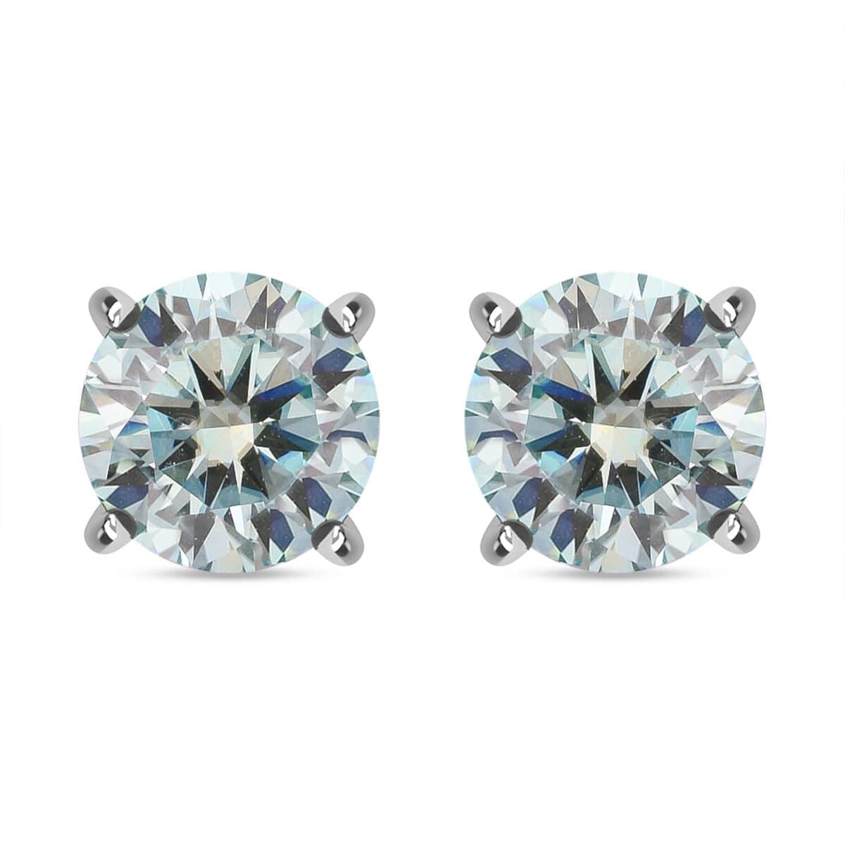 Blue Moissanite 1.50 ctw Solitaire Stud Earrings in Rhodium Over Sterling Silver image number 0