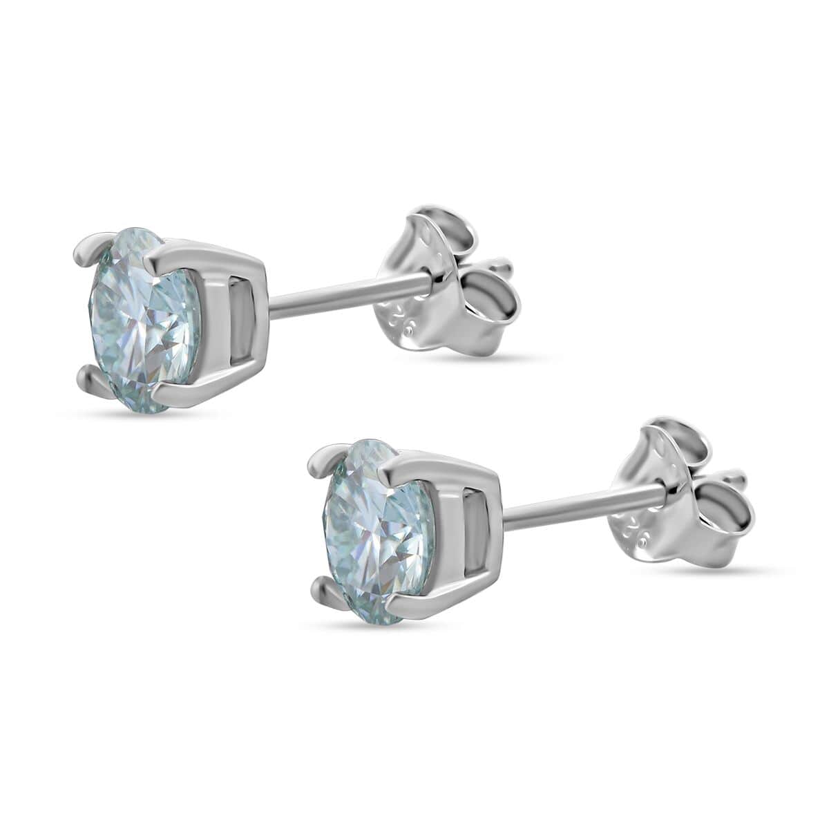 Blue Moissanite 1.50 ctw Solitaire Stud Earrings in Rhodium Over Sterling Silver image number 3