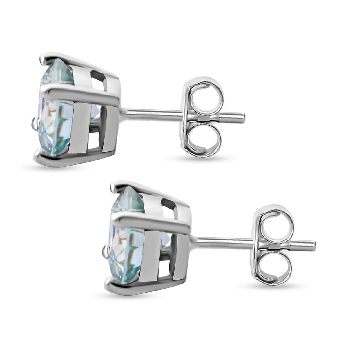 Blue Moissanite 1.50 ctw Solitaire Stud Earrings in Rhodium Over Sterling Silver image number 4