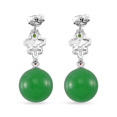 Green Jade (D) and Multi Gemstone 30.50 ctw Drop Earrings in Rhodium Over Sterling Silver