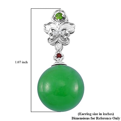 Green Jade (D) and Multi Gemstone 30.50 ctw Drop Earrings in Rhodium Over Sterling Silver