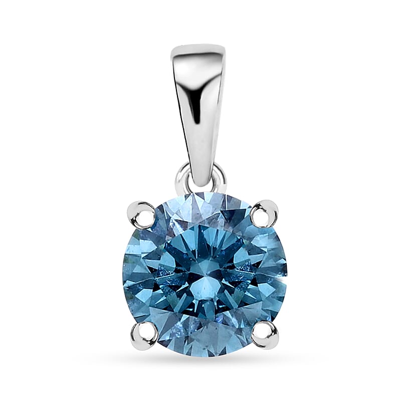 Luxuriant Lab Grown Blue Diamond (IR) SI 1.50 ctw Solitaire Pendant without Chain in Platinum Over Sterling Silver