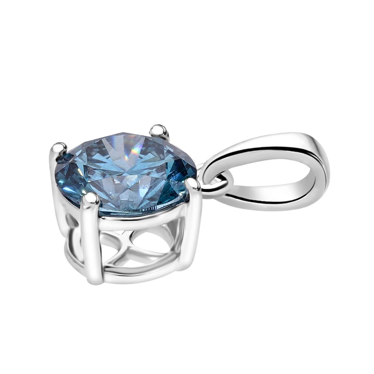 Luxuriant Lab Grown Blue Diamond SI 1.50 ctw Solitaire Pendant in Platinum Over Sterling Silver image number 2