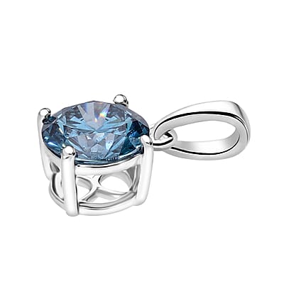 Luxuriant Lab Grown Blue Diamond (IR) SI 1.50 ctw Solitaire Pendant without Chain in Platinum Over Sterling Silver