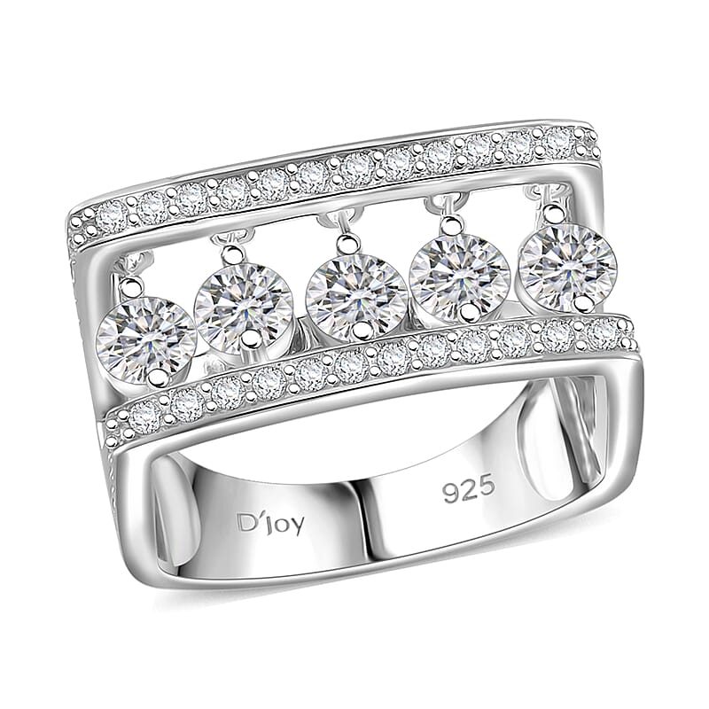 Dancing Moissanite 1.75 ctw Ring in Rhodium Over Sterling Silver (Size 10.0)