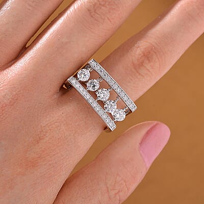 Dancing Moissanite 1.75 ctw Ring in Rhodium Over Sterling Silver (Size 10.0)