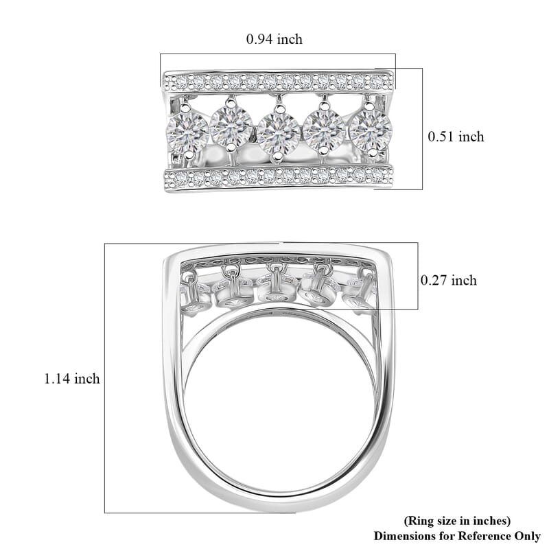 Dancing Moissanite 1.75 ctw Ring in Rhodium Over Sterling Silver (Size 10.0)