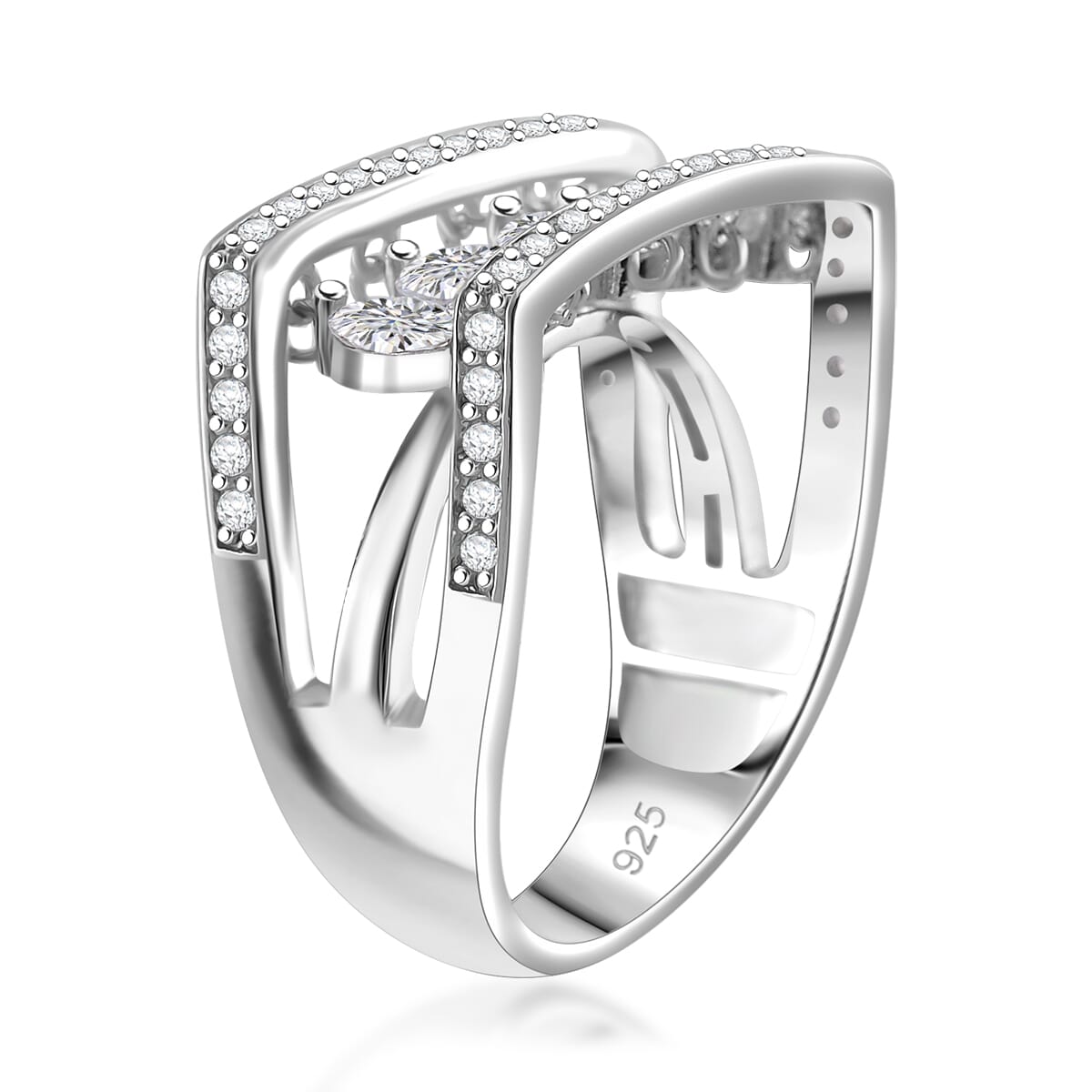 Dancing Moissanite 1.75 ctw Ring in Rhodium Over Sterling Silver (Size 6.0) image number 2