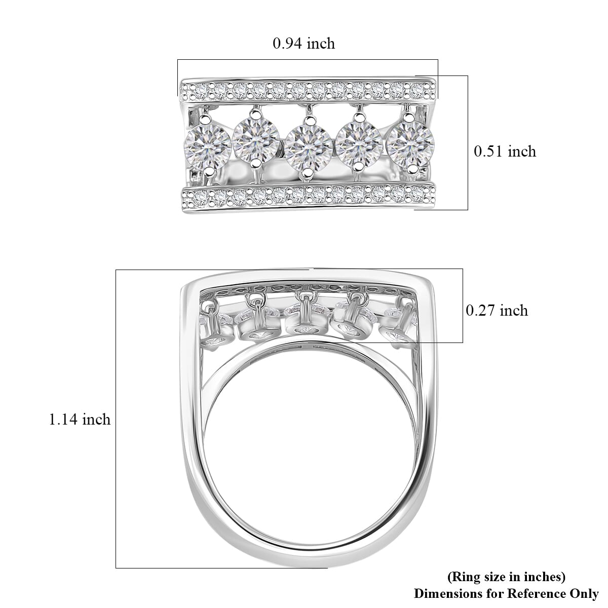 Dancing Moissanite 1.75 ctw Ring in Rhodium Over Sterling Silver (Size 8.0) image number 4