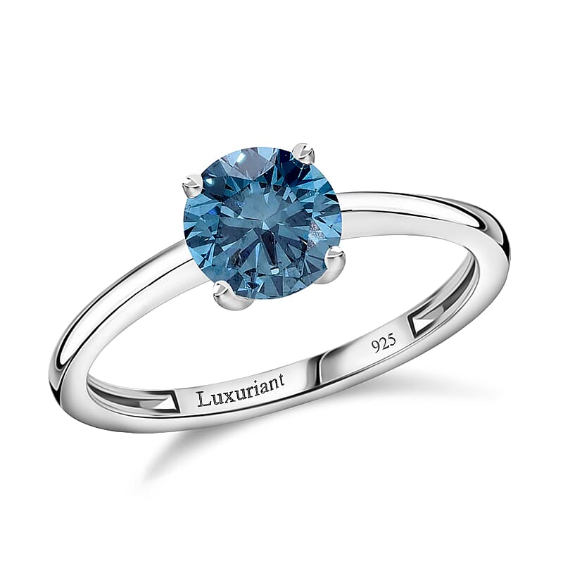 Luxuriant Lab Grown Blue Diamond SI 1.50 ctw Solitaire Ring in Platinum Over Sterling Silver (Size 10.0)