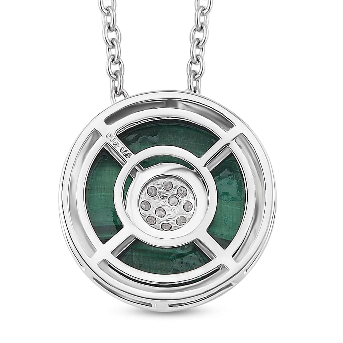 African Malachite and White Zircon 6.35 ctw Orbit Necklace in Rhodium Over Sterling Silver 18 Inches image number 3