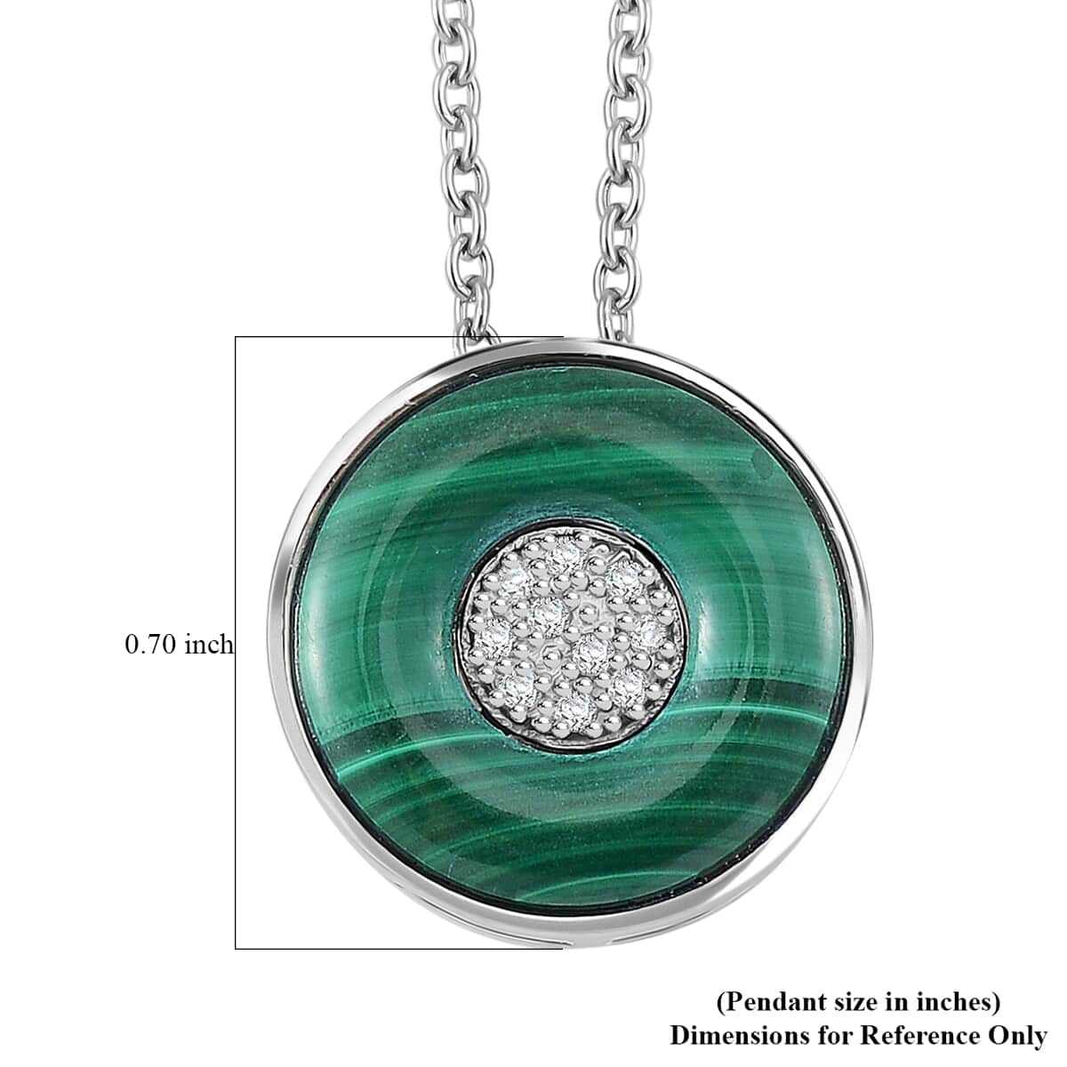 African Malachite and White Zircon 6.35 ctw Orbit Necklace in Rhodium Over Sterling Silver 18 Inches image number 5