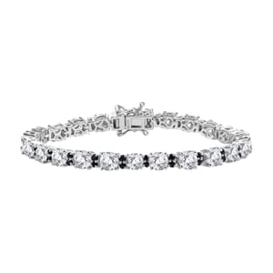 Moissanite and Madagascar Blue Sapphire 11.75 ctw Moonlit Tennis Bracelet in Rhodium Over Sterling Silver (7.25 In)