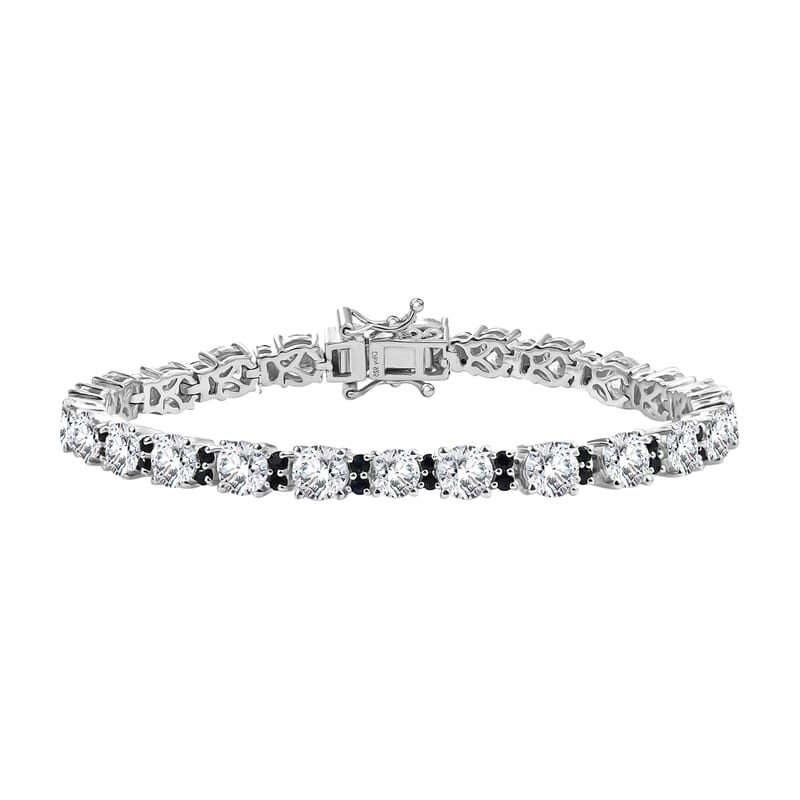 D'Joy Moissanite and Madagascar Blue Sapphire 11.75 ctw Moonlit Tennis Bracelet in Rhodium Over Sterling Silver (7.25 In)