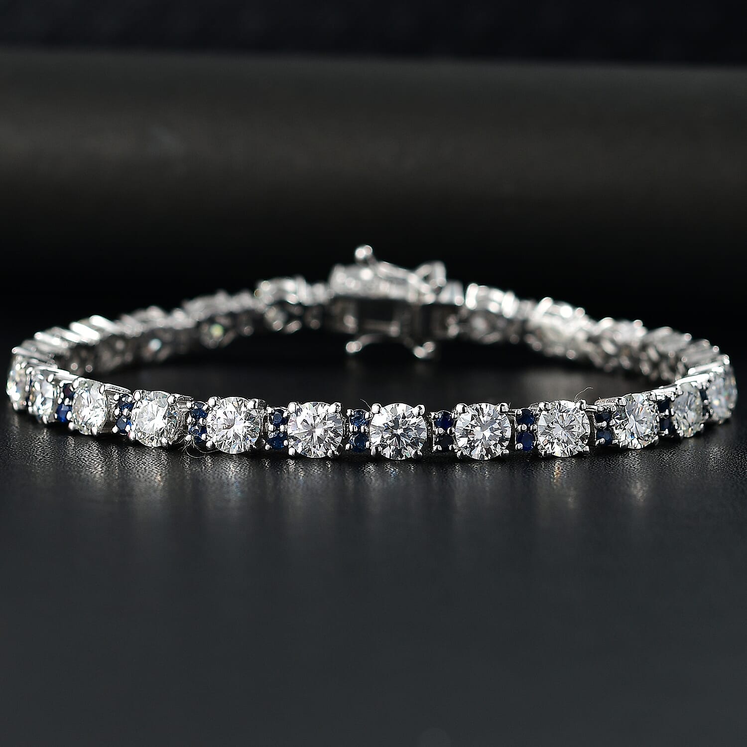 Moissanite & Blue Sapphire / 7.25 Inches - Product card gallery slide 2 (9432515576063)