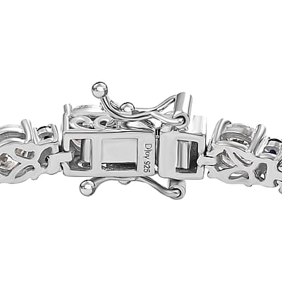 D'Joy Moissanite and Madagascar Blue Sapphire 11.75 ctw Moonlit Tennis Bracelet in Rhodium Over Sterling Silver (7.25 In)