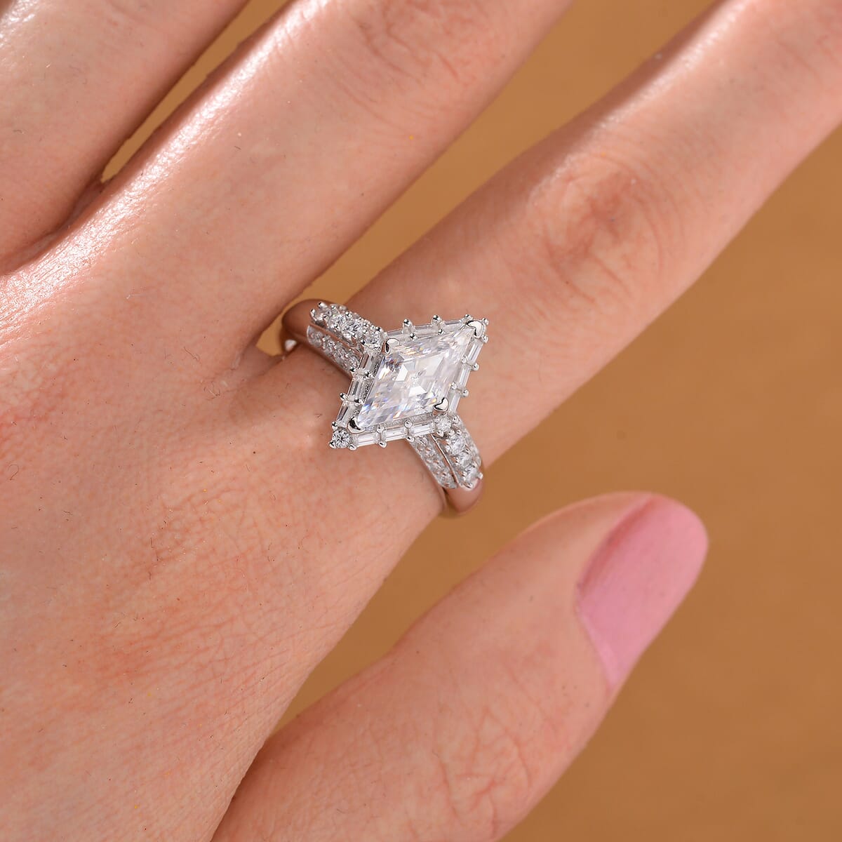 Moissanite 1.80 ctw Ring in Rhodium Over Sterling Silver (Size 8.0) image number 1