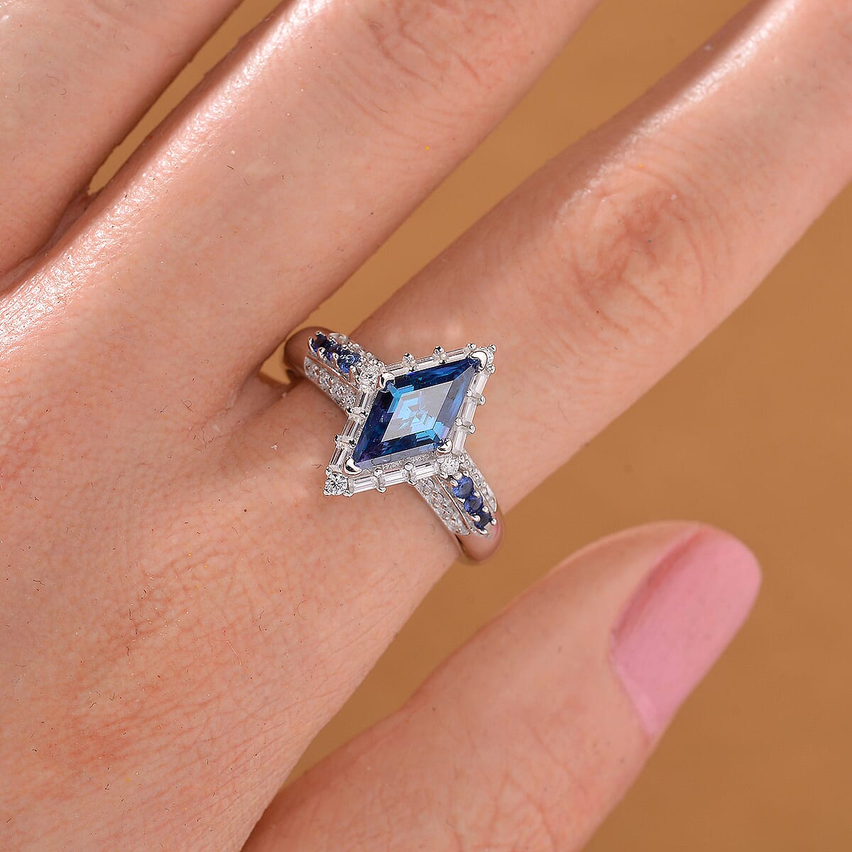 Blue Moissanite and Multi Gemstone 1.85 ctw Ring in Rhodium Over Sterling Silver (Size 6.0) image number 1