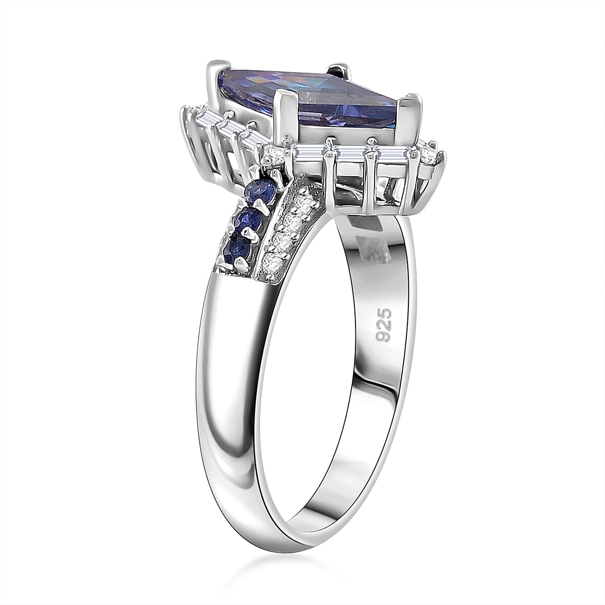 Blue Moissanite and Multi Gemstone 1.85 ctw Ring in Rhodium Over Sterling Silver (Size 6.0) image number 2